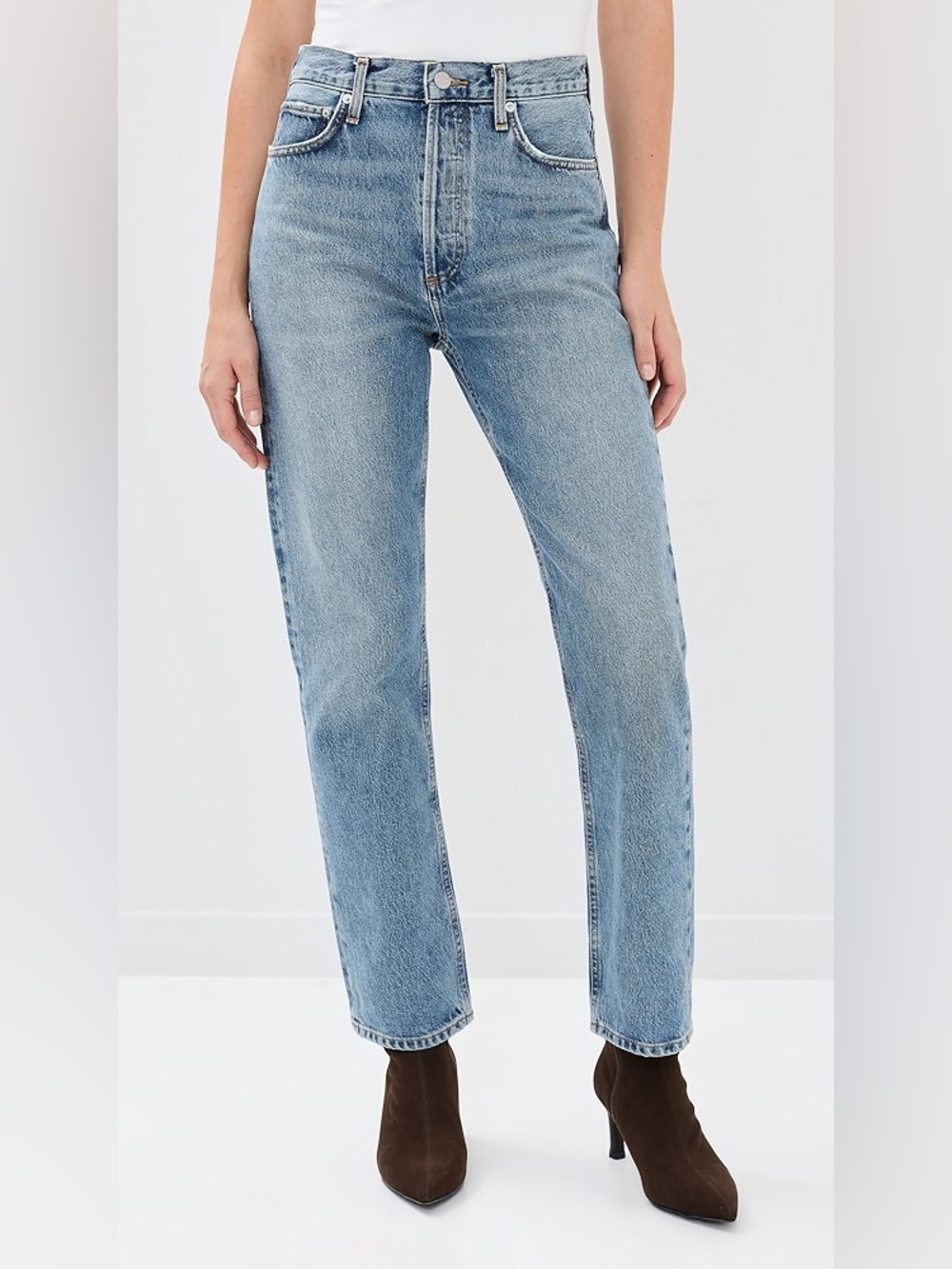 AGOLDE Women's Riley High Rise Straight Crop Jeans Light Wash Size 26